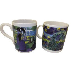 Set of 2 Cups Mugs Art A Sunday on La Grande Jatte Starry Night Gibson D Burrows